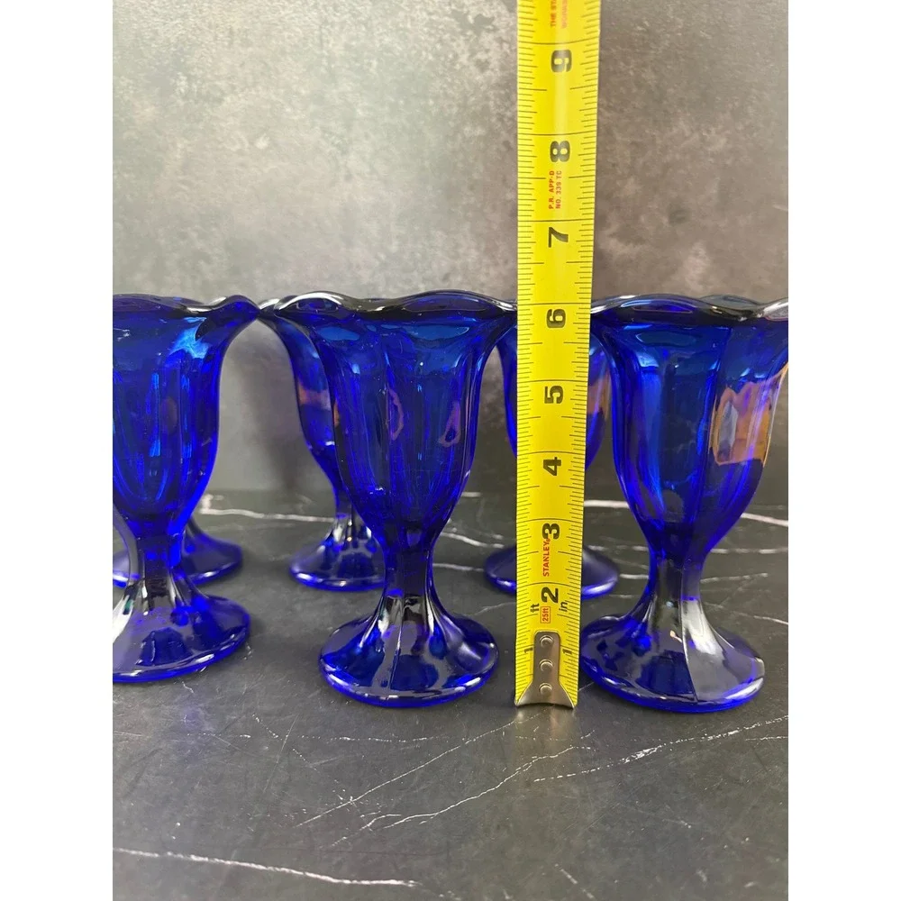 VTG NIB Set of 6 Anchor Hocking Cobalt Blue Sundae Glasses Dishes 5.5oz